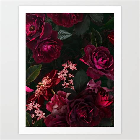 Vintage And Shabby Chic Night Botanical Flower Roses Garden Art Print