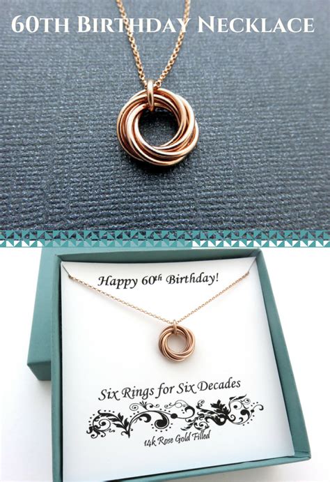 It's a fun gift, and. 60th Birthday, Rose Gold Necklace, 60th Birthday Gift for ...