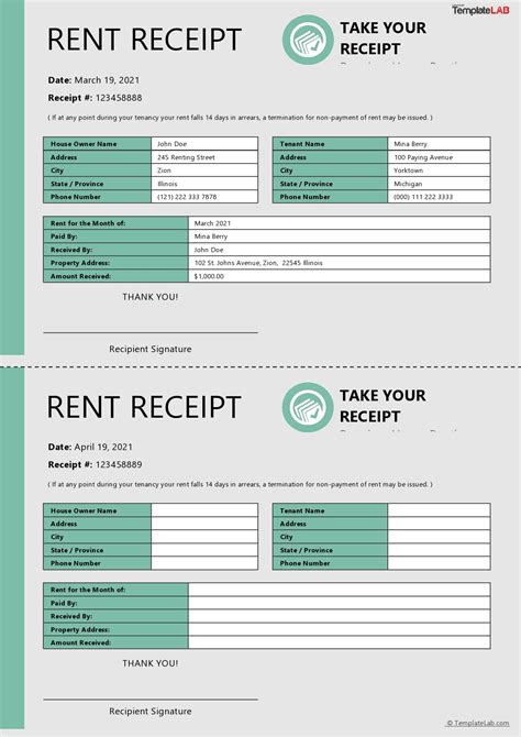 49 Printable Rent Receipts Free Templates Templatelab