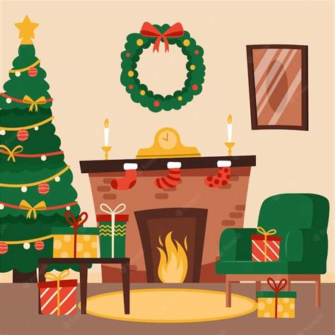Free Vector Flat Design Christmas Fireplace Scene