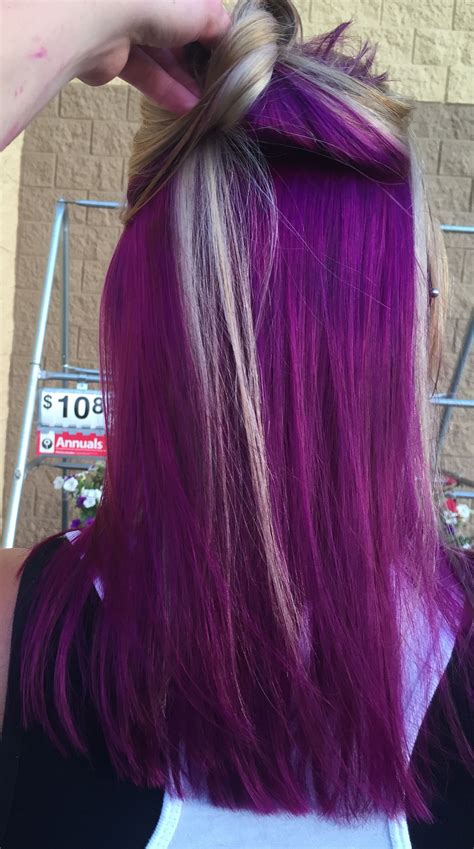 Deep Purple Fuschia And Blonde Fun Colorful Hair For Summer Blue