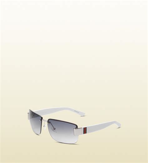 gucci medium rimless sunglasses with logo and signature web detail on temple in white for men lyst