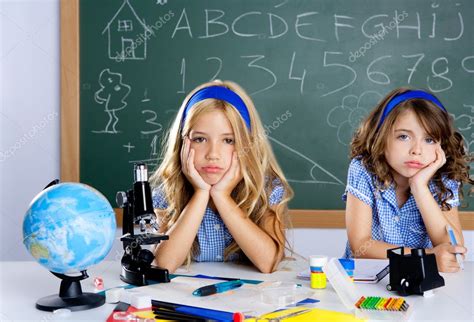 Bored Student Kids At School Classroom In Desk — Stock Photo