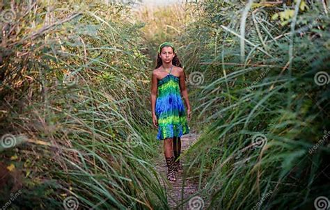 Portrait Of A Young Girl In The Bushes Stock Image Image Of Bushes