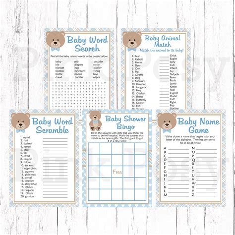 Printable Teddy Bear Boy Shower Baby Game Bundle Instant Etsy Boy