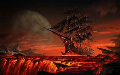 Lava Hell Fantasy Planet Water Sea Nature
