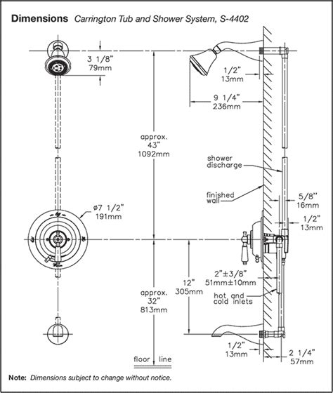 Shower head height is typically from the floor is 72 to 78 in height. Symmons Carrington Tub/Shower Systems