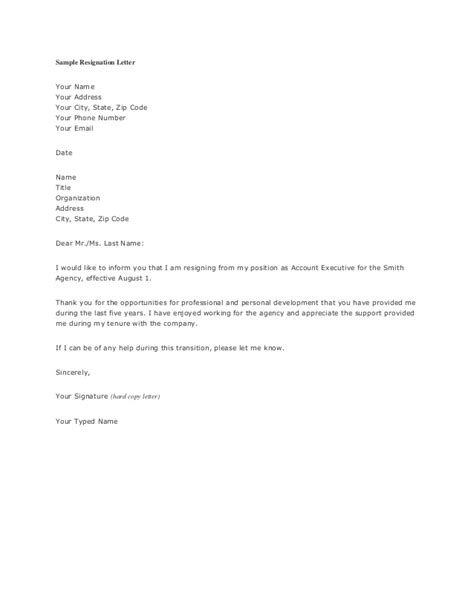 Free Printable Letter Of Resignation Form Generic