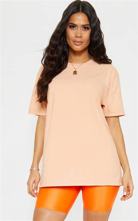 Peach Oversized T Shirt Tops Prettylittlething Usa