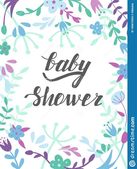 Baby Shower Invintation Card With Flowers Boho Vector Template With