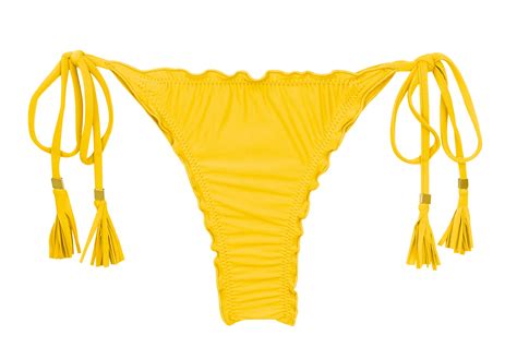 Yellow Scrunch Thong Bikini Bottom With Wavy Edges Bottom Uv Melon Frufru Fio Rio De Sol