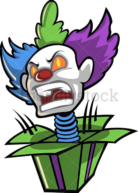 Scary Clown Head Surprise Box Cartoon Clipart Vector Friendlystock