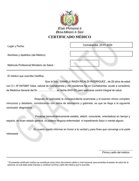 Descargar Certificado Medico Bolivia En Pdf Y Word 2023
