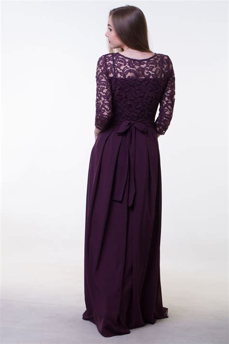Dark Purple Bridesmaid Dress Long Lace And Chiffon Dress With Etsy