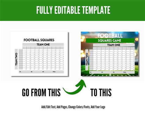 Editable Football Squares Template Football Squares Squares Etsy