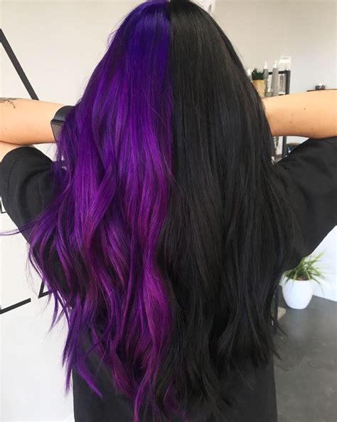 Split Dye Hair Black And Purple Hair Color Underneath Split Dyed Hair Dyed Hair