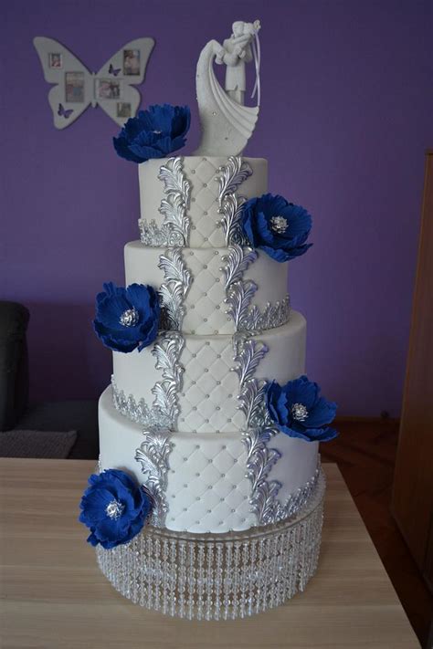 Royal Blue Wedding Cake Decorated Cake By Zaklina Cakesdecor