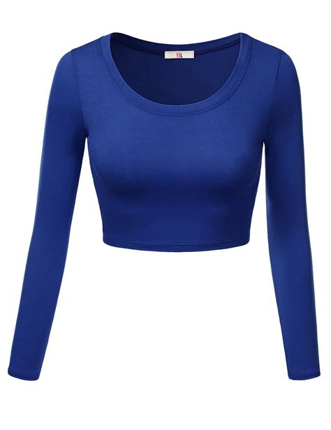 Nyl Womens Crop Top Round Neck Basic Long Sleeve Crop Top Made In Usa