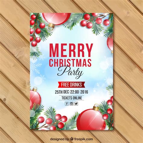 Free Vector Christmas Party Brochure With Decorative Balls