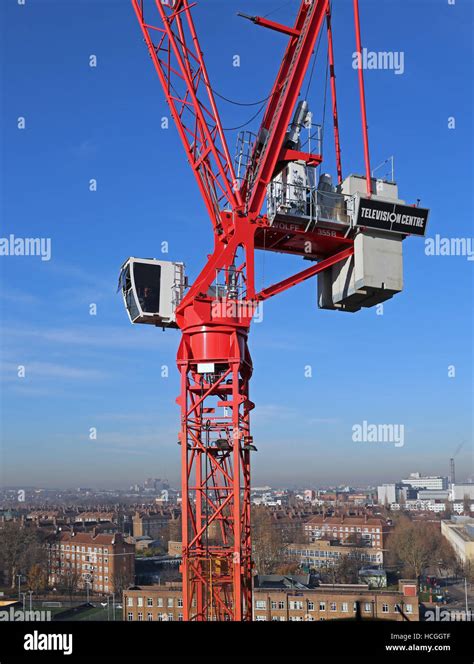 Red Tower Crane In Operation On The Redevelopment Of The Bbc Television