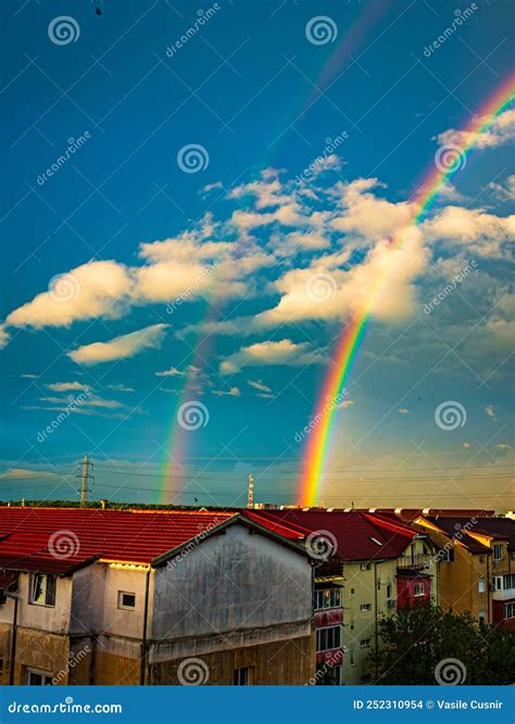 Beautiful Rainbow Over The Evening City Stock Photo Image Of Evening