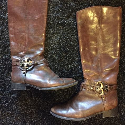 Tory Burch Shoes Tory Burch Leather Riding Boots Brown With Gold Poshmark