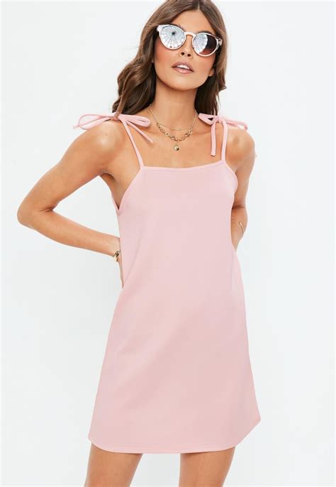 Missguided Blush Pink Tie Strap Cami Shift Dress Damesmode