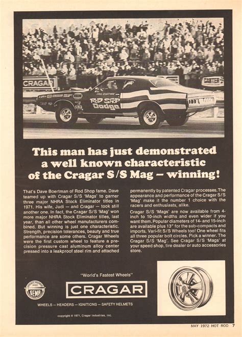 1972 Cragar Wheels Advertisement Hot Rod Magazine May 1972 Car