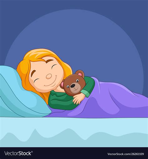Cartoon Little Girl Sleeping With Stuffed Bear Vector Image
