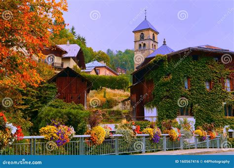 Picturesque Village In The French Alps Of Haute Savoie In Early Autumn
