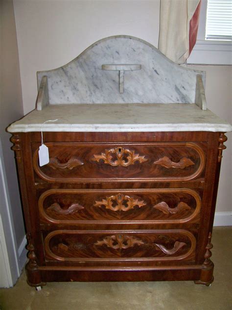 Lot Antique Walnut Washstand With Marble Top