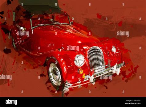 Retro Red Classic Car Drawn Illustration Stock Photo Alamy