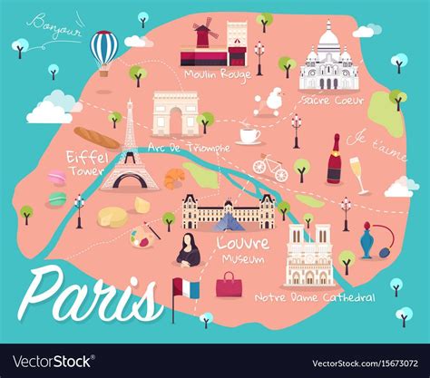 Map Of Paris Attractions Vector And Illustration Download A Free