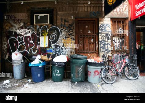 Trash Cans On Street Corner New York Stock Photo Alamy