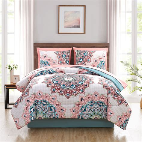 Buy Mainstays Pink And Teal Medallion 6 Piece Bed In A Bag Comforter