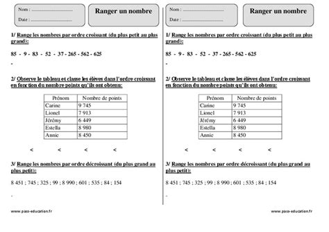 Les corrigés de ces exercices de mathématiques sont disponibles en devenant membre de mathovore. Ranger un nombre - Ce2 - Exercices corrigés à imprimer - Pass Education