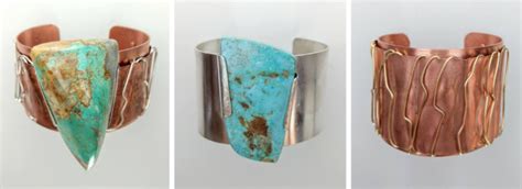 The copper bracelets are just as bold and striking. Taking natural bands of copper and pairing ...