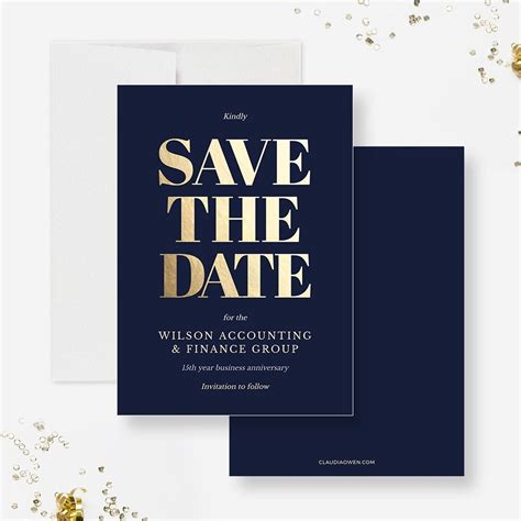 Elegant Save The Date Card In Gold And Blue Editable Template Etsy Uk