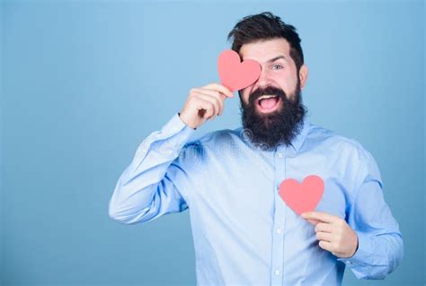 Man Bearded Hipster With Heart Valentine Card Celebrate Love Stock Image Image Of Bearded