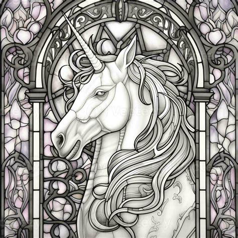 Stained Glass Unicorn Coloring Pages 26957794 Stock Photo At Vecteezy