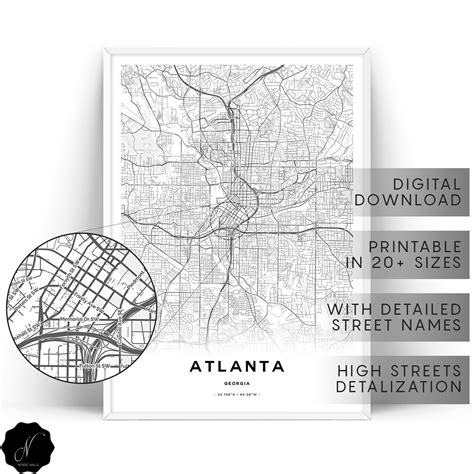 Atlanta Map Print Maps As Art Printable Map Of Atlanta Wall Etsy