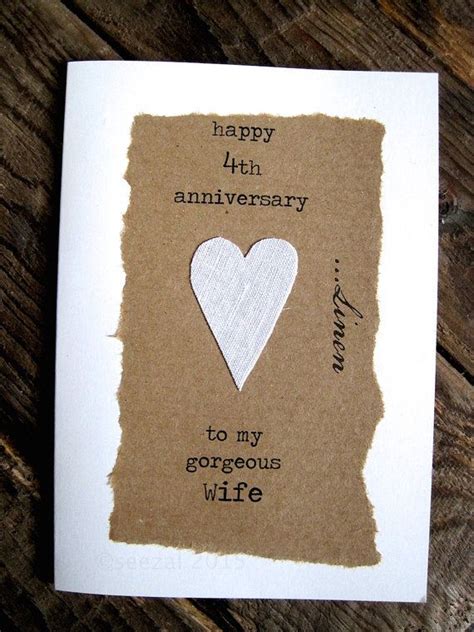 The tradition of exchanging wedding gifts dates back to 18th century germany, when wives were presented with a silver wreath. 4th Wedding Anniversary Card LINEN Traditional Gift ...