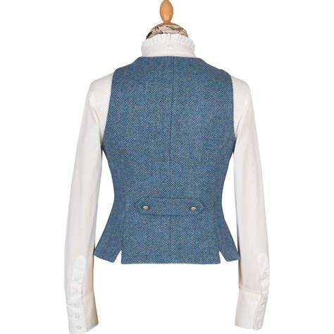 Blue Harris Tweed Wantage Tailored Waistcoat Ladies Country Clothing Cordings