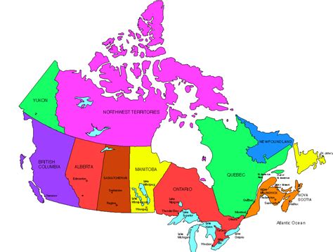 Karte von kanada mit den wichtigsten orten und städten. Kanada Karte Staaten