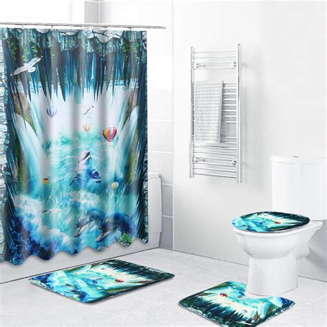 All your home essentials, at walmart.ca! 3/4Pcs/Set Bathroom Shower Curtain Non-slip Mat Toilet Lid ...