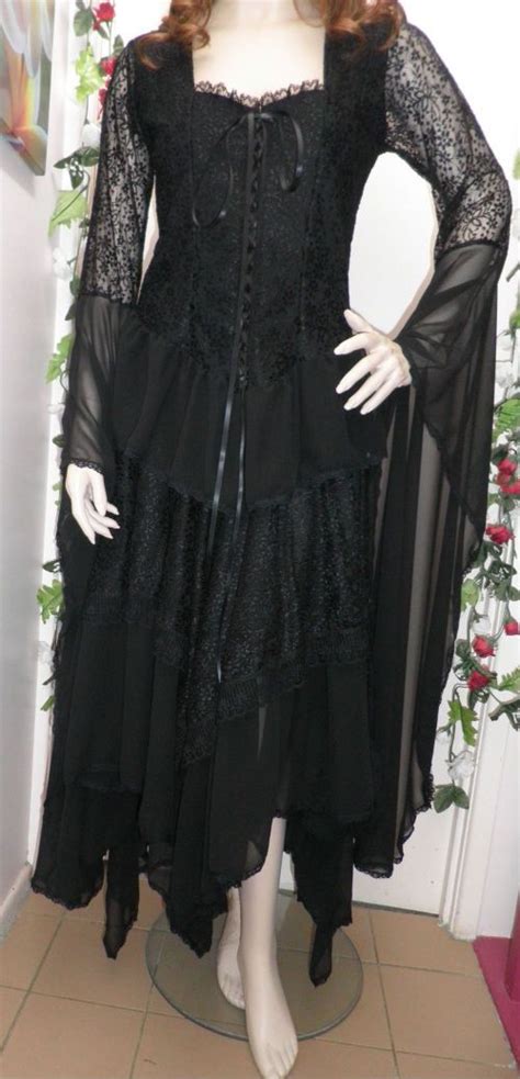 Black Stevie Nicks Style Black Lace And Chiffon Wedding Dress