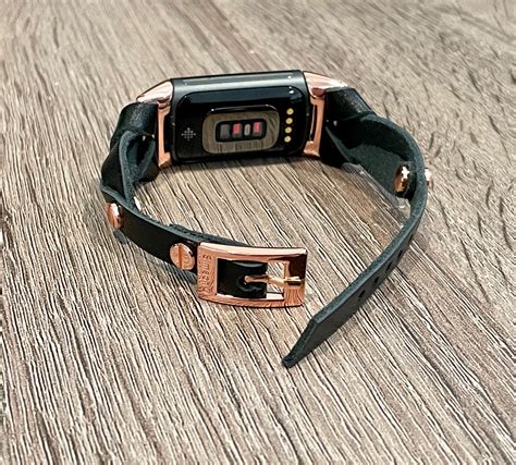 Black Leather Fitbit Charge 5 Band Rose Gold Fitbit Charge 5 Etsy