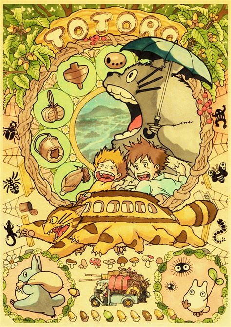 Cartoon Anime Hayao Miyazaki Totoro Spirited Away Poster Cafe Kid Home