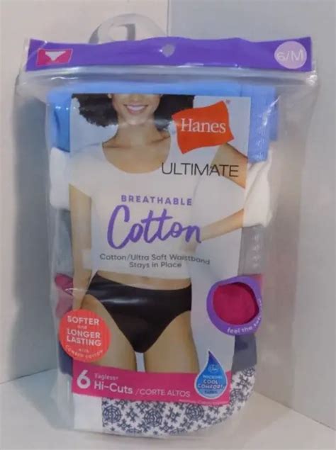 Hanes 6 Pack Womens Hi Cuts Panties Ultimate Breathable Cotton 6m