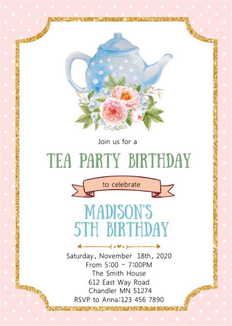 Tea Birthday Party Invitation Template Postermywall